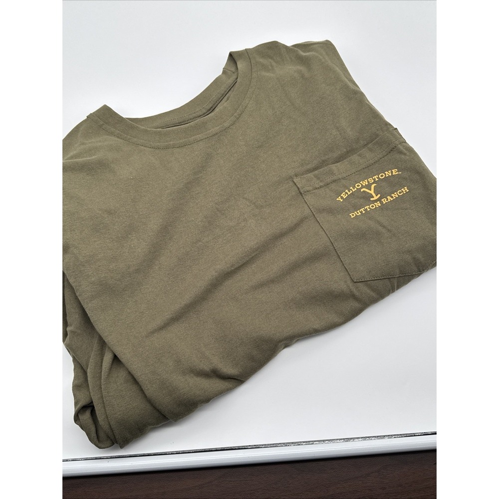 Yellowstone Dutton Ranch Long Sleeve T Shirt Mens 2XL Green Pocket Cotton Blend‎